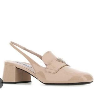 Prada Logo Plaque Square Toe Pumps in Natural (size 37)